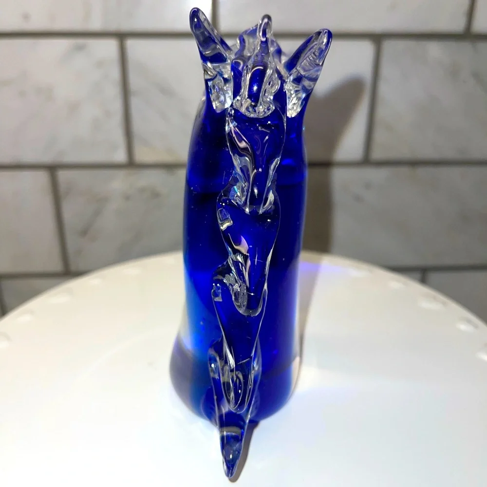Handblown Handmade Glass Unmarked Masterpiece Decor Seahorse / Horse Head Cobalt